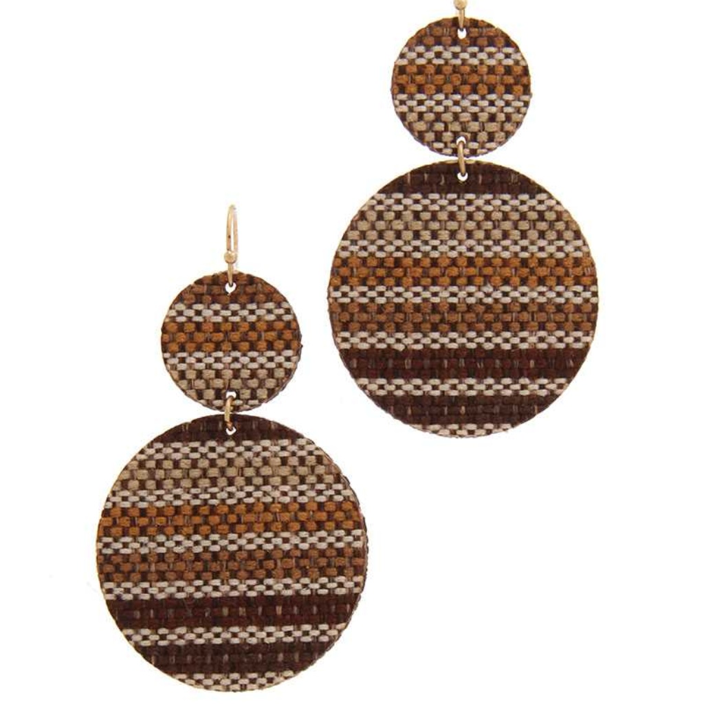 New Brown Double Circle Drop Fabric Earrings
